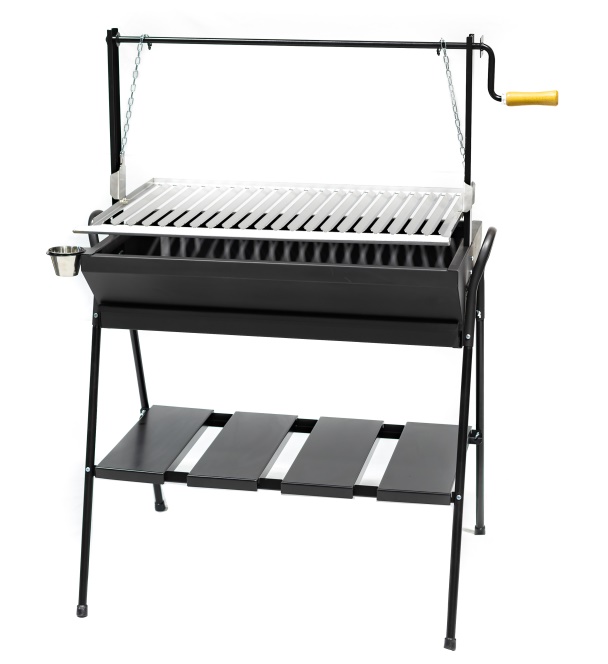 Barbacoa de acero SBA.BA.05 de 700x400x850 mm con rejilla en V y elevador