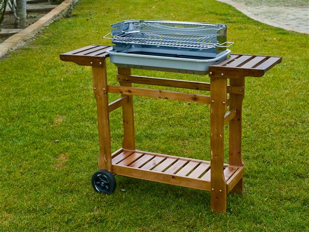 Barbacoa carbon alberche LS144067 parrilla 60x40 cm con ruedas y estructura madera