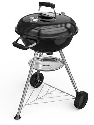 Barbacoa carbón Kettle con tapa esmaltada negra de 44 cm de parrilla y ruedas