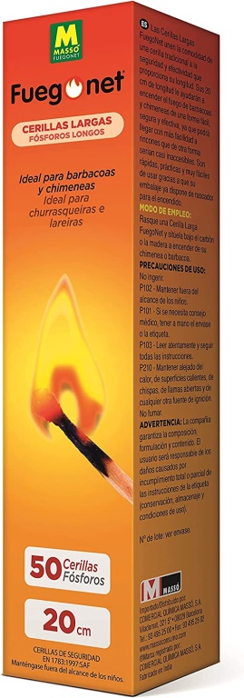 cerillas largas 50pz fuego net 20cm para barbacoa y chimenea