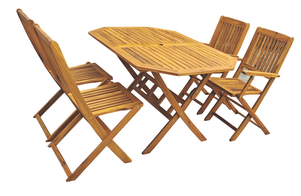 Conjunto madera Volga FR-130 en acacia con mesa plegable y 4 sillas para jardin