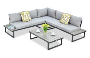 Conjunto rinconero acero Nápoles con mesa baja para terraza