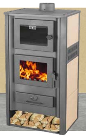 Estufa lena Hevia Ceramic Vertex Life 12 kW rendimiento 81 por ciento 180 metros cubicos acabado ceramico