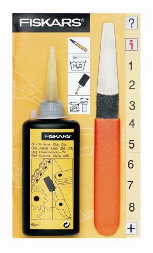 Kit mantenimiento poda Fiskars con aceite y lima para herramientas