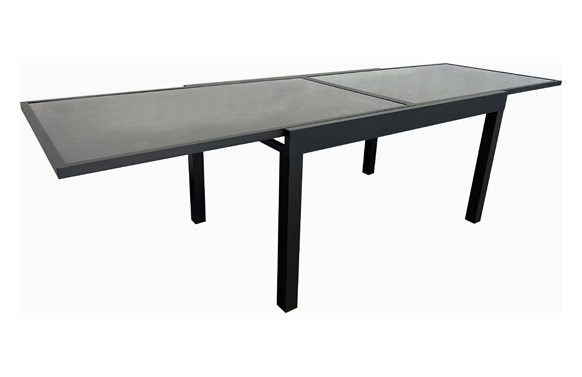 Mesa aluminio cristal extensible 140-280x90 cm en color gris para jardín