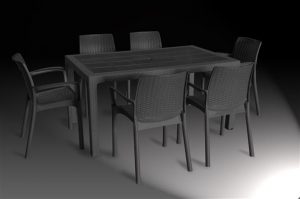 Mesa resina imitación rattan antracita 150x90 para jardín|Mesa de jardín en resina imitación rattan color antracita detalle|Mesa resina imitación rattan antracita vista completa