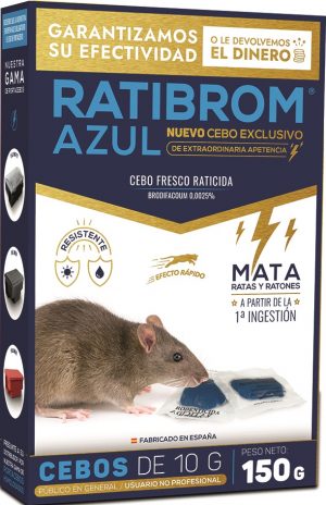 Raticida cebo fresco Ratibrom azul 150 gr para ratas y ratones