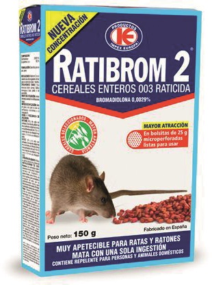 Raticida con cereales Ratibrom 2 150 gr para ratas y ratones