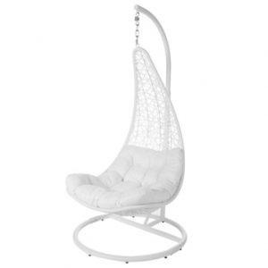 Silla colgante acero-rattan PE 82979 blanca con cojin