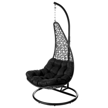 Silla colgante acero-rattan PE 82978 negro con cojín para jardín