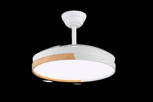 Ventilador techo aspas retráctiles Ø105cm 30W blanco y madera Cristalrecord